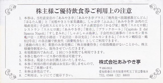 株主優待券 ＞ 販売 ＞ グルメ・飲食 ＞ あみやき亭株主優待券