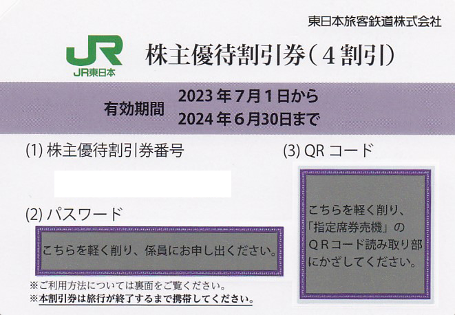 株主優待券 ＞ 販売 ＞ JR西日本・JR東日本・JR東海・JR九州 ＞ JR東日本株主優待券