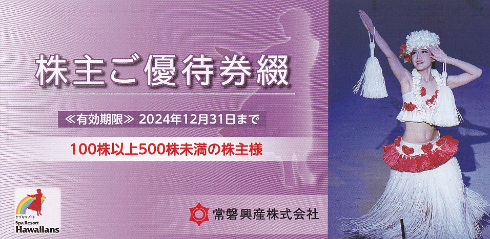 常磐興産株主優待券冊子(ハワイアンズ入場券３枚・その他)(2024.12.31)