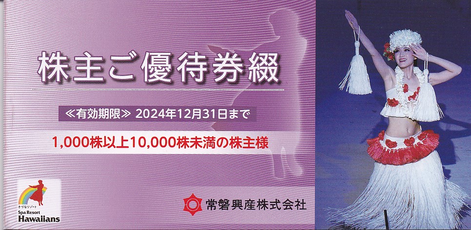 常磐興産株主優待券冊子(ハワイアンズ入場券６枚・その他)(2024.12.31)