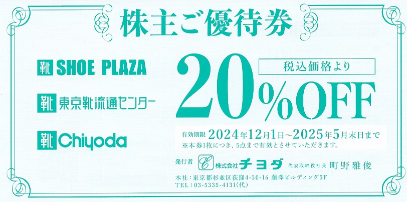 チヨダ株主優待券(20％OFF券)(2025.5)