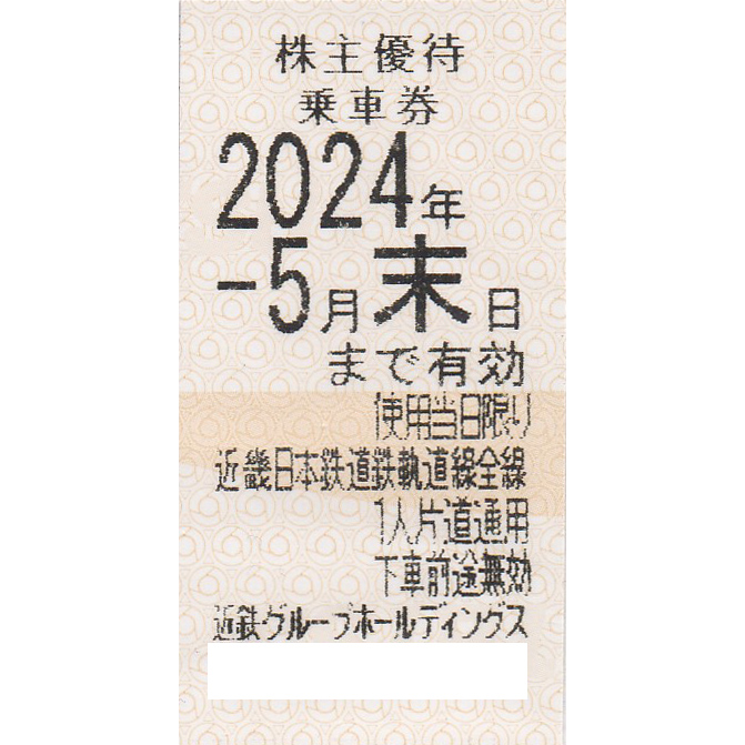 近畿日本鉄道(近鉄)株主優待乗車券(電車全線)(きっぷ)(2024.5)