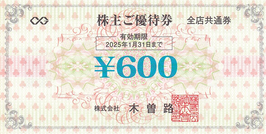 木曽路株主優待券(600円券)(2025.1.31)