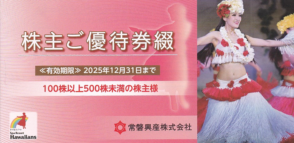 常磐興産株主優待券冊子(ハワイアンズ入場券３枚・その他)(2025.12.31)