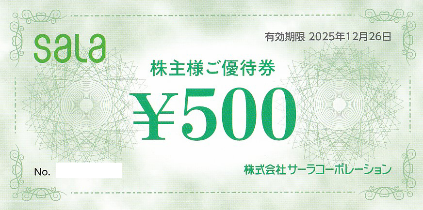 サーラコーポレーション株主優待券(500円券)(2025.12.26)
