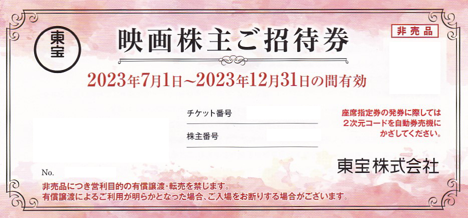 東宝　映画株主招待券(2023.12.31)