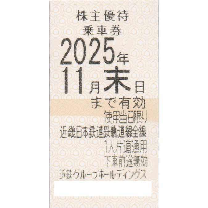 近畿日本鉄道(近鉄)株主優待乗車券(電車全線)(きっぷ)(2025.11)