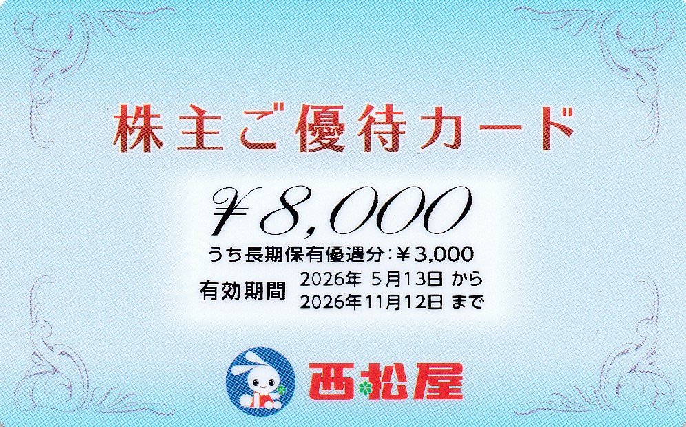 西松屋チェーン株主優待カード(8000円)(2026.11.12)(PIN削)