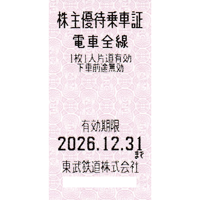 東武鉄道株主優待乗車証(電車全線)(きっぷ)(2026.12.31)