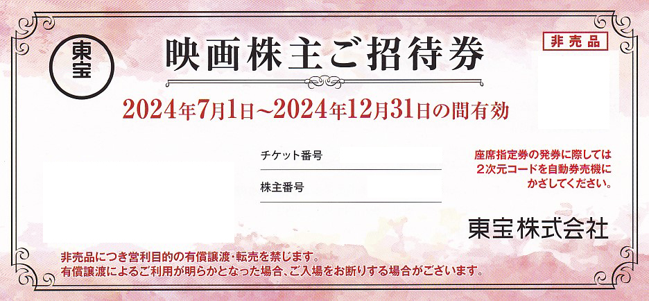 東宝　映画株主招待券(2024.12.31)