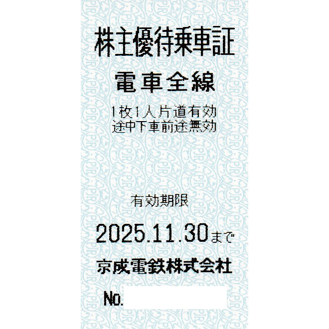 京成電鉄株主優待乗車証(電車全線)(きっぷ)(2025.11.30)