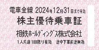 相模鉄道(相鉄HD)株主優待乗車証(電車全線)(きっぷ)(2024.12.31)