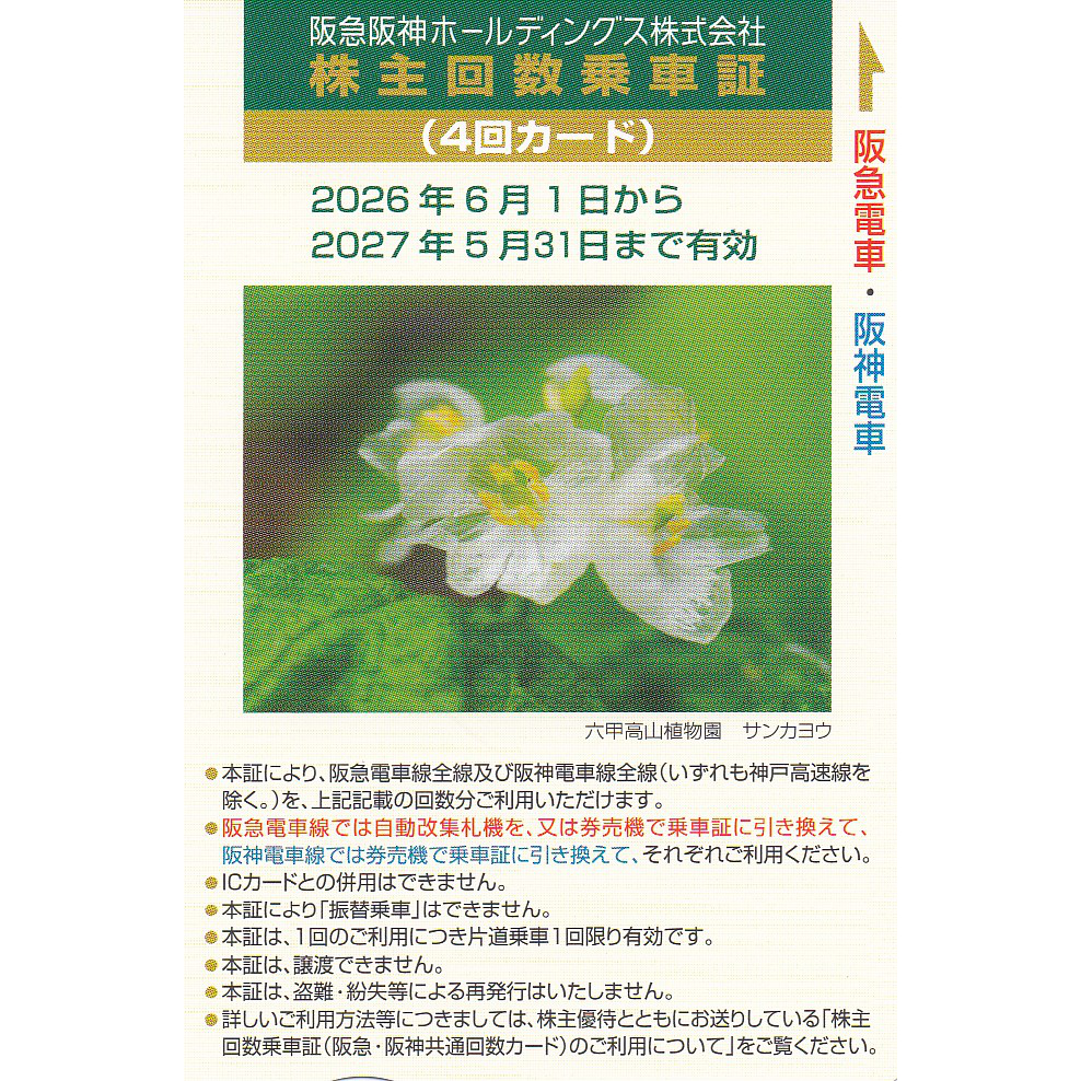阪急阪神株主優待回数乗車証(4回カード)(2027.5.31)
