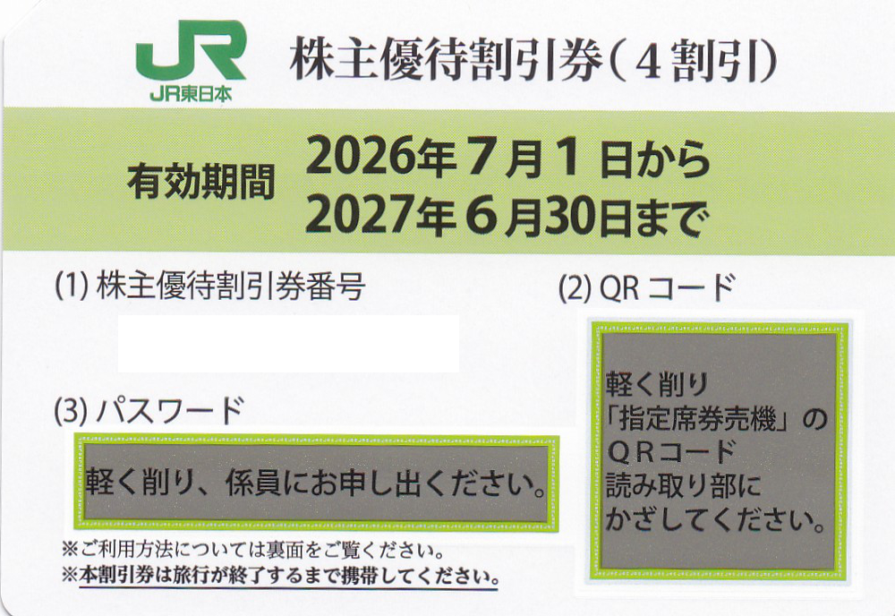 JR東日本株主優待割引券(2027.6.30)