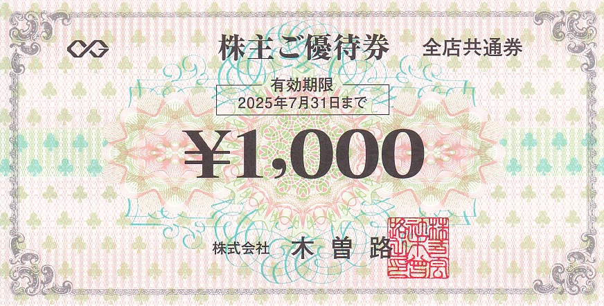 木曽路株主優待券(1,000円券)(2025.7.31)