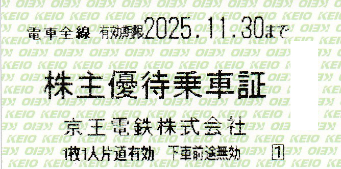 京王電鉄株主優待乗車証(電車全線)(きっぷ)(2025.11.30)