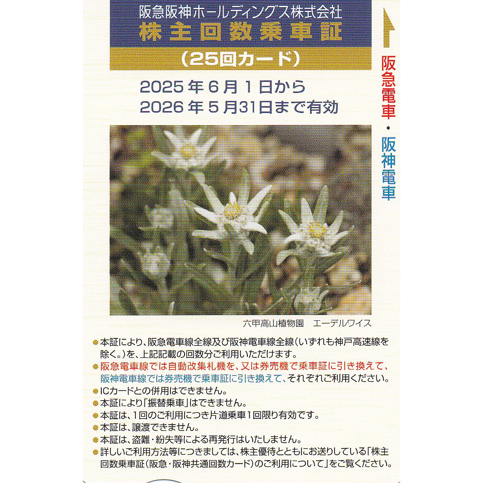 阪急阪神株主優待回数乗車証(25回カード)(2026.5.31)