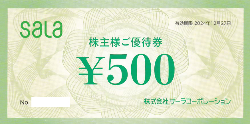 サーラコーポレーション株主優待券(500円券)(2024.12.27)