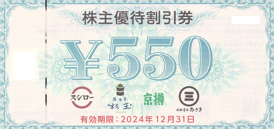 スシロー株主優待割引券(550円割引券)(2024.12.31)