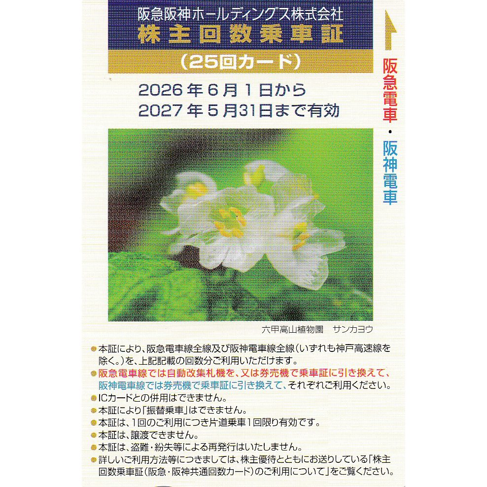 阪急阪神株主優待回数乗車証(25回カード)(2027.5.31)