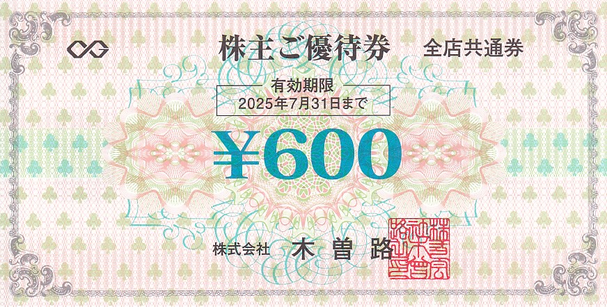 木曽路株主優待券(600円券)(2025.7.31)