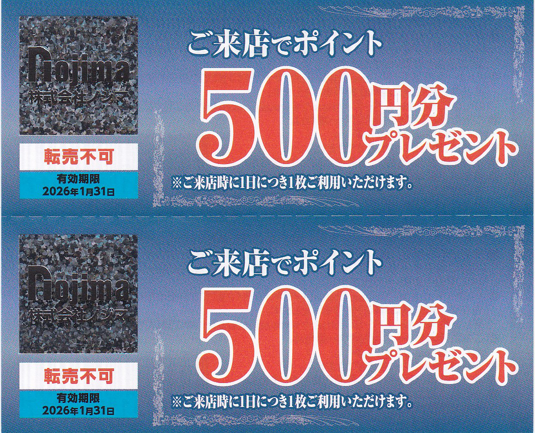 ノジマ株主優待券(来店500ポイント)(2枚綴)(2026.1.31)