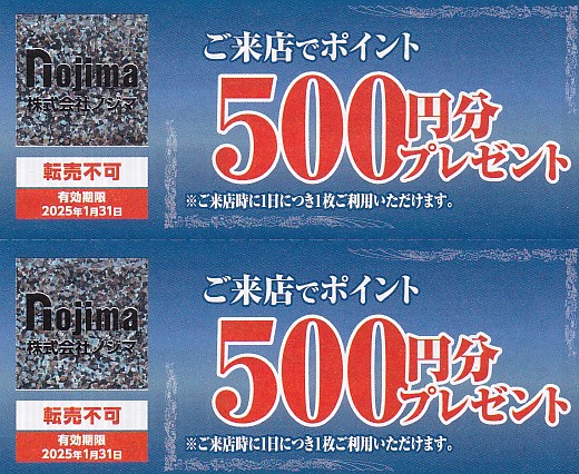 ノジマ株主優待券(来店500ポイント)(2枚綴)(2025.1.31)