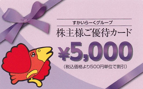 ガスト・バーミヤン(すかいらーく)株主優待カード(5,000円券)(2024.3.31)