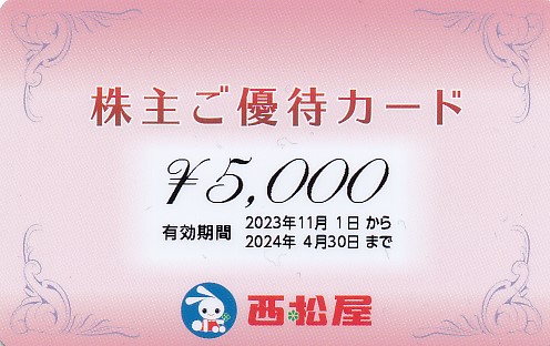 西松屋チェーン株主優待カード(5,000円)(2024.4.30)(PIN削)