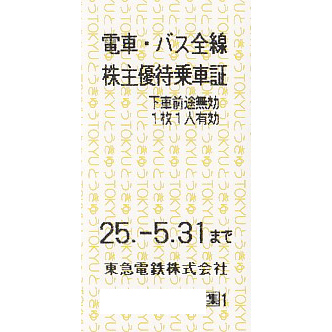 東急電鉄株主優待乗車証(電車バス全線)(きっぷ)(2025.5.31)