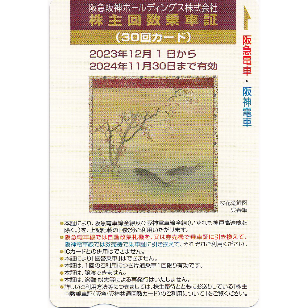 阪急阪神株主優待回数乗車証(30回カード)(2024.11.30)