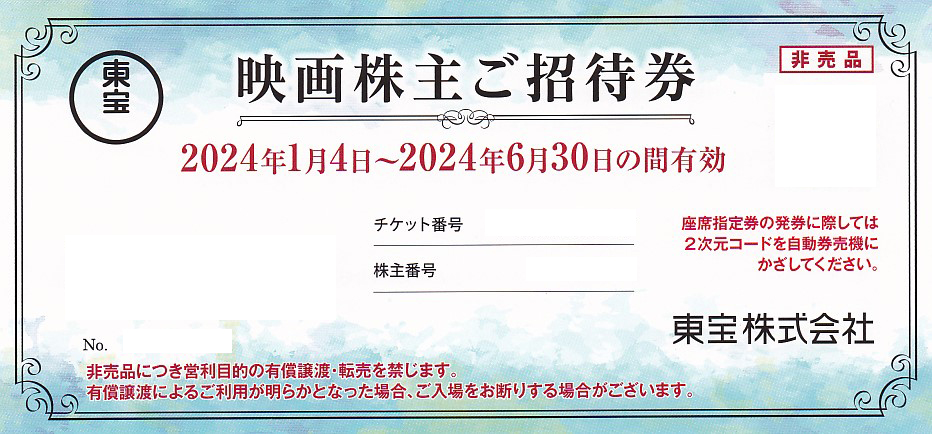 東宝　映画株主招待券(2024.6.30)