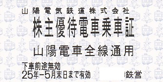 山陽電鉄(山陽電車)(山陽電気鉄道)株主優待乗車証(電車全線)(きっぷ)(2025.5)