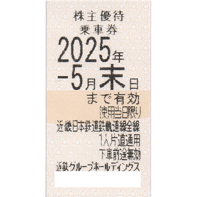 近畿日本鉄道(近鉄)株主優待乗車券(電車全線)(きっぷ)(2025.5)