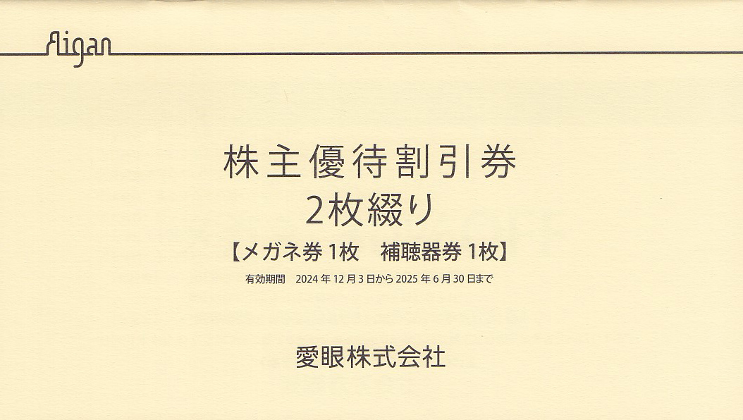 愛眼株主優待券(メガネ割引券1枚＋補聴器割引券)(冊子)(2025.6.30)