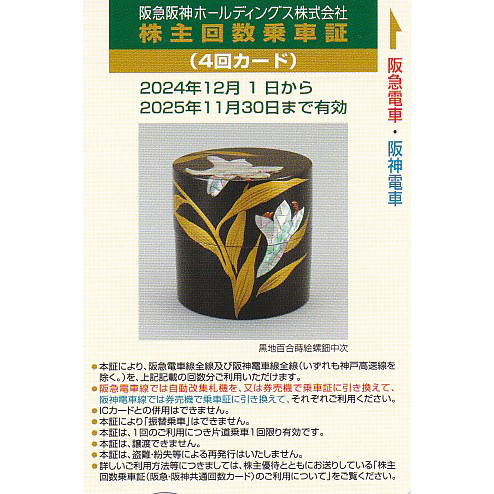 阪急阪神株主優待回数乗車証(4回カード)(2025.11.30)